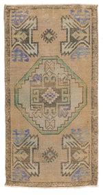 2x3 Light Brown and Brown Turkish Tribal Rug