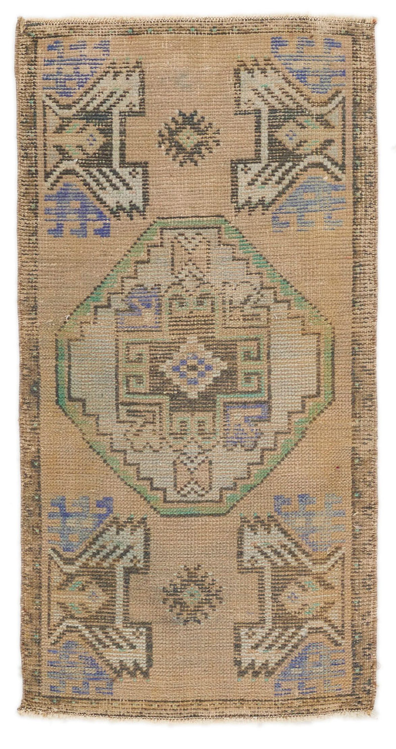 2x3 Light Brown and Brown Turkish Tribal Rug