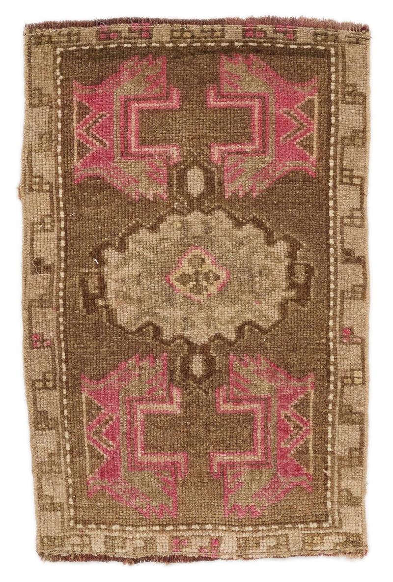 2x3 Brown and Light Brown Turkish Tribal Rug