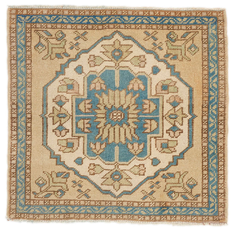 2x2 Blue and Multicolor Turkish Tribal Rug