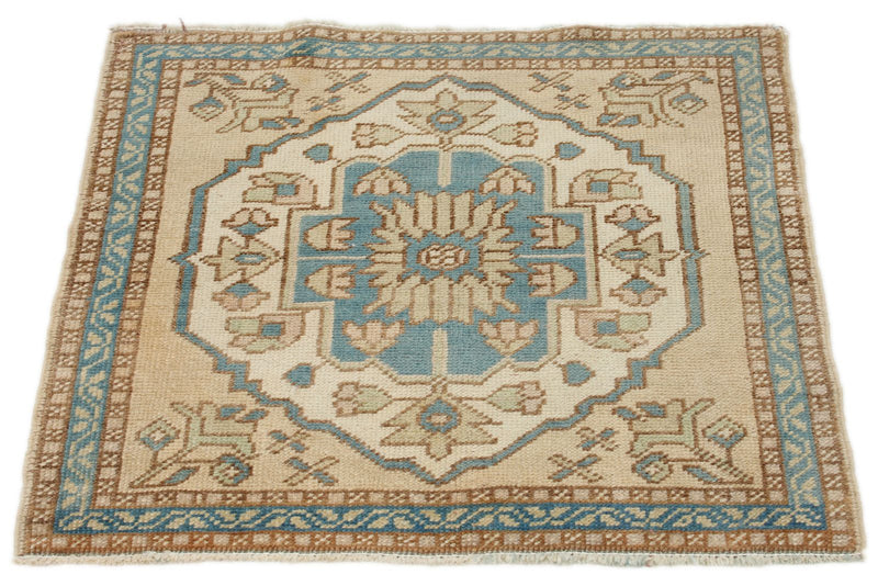 2x2 Blue and Multicolor Turkish Tribal Rug