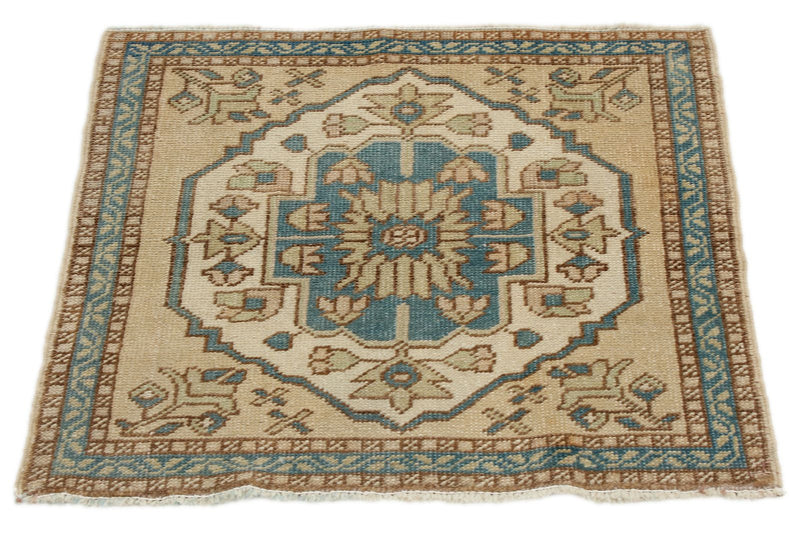 2x2 Blue and Multicolor Turkish Tribal Rug