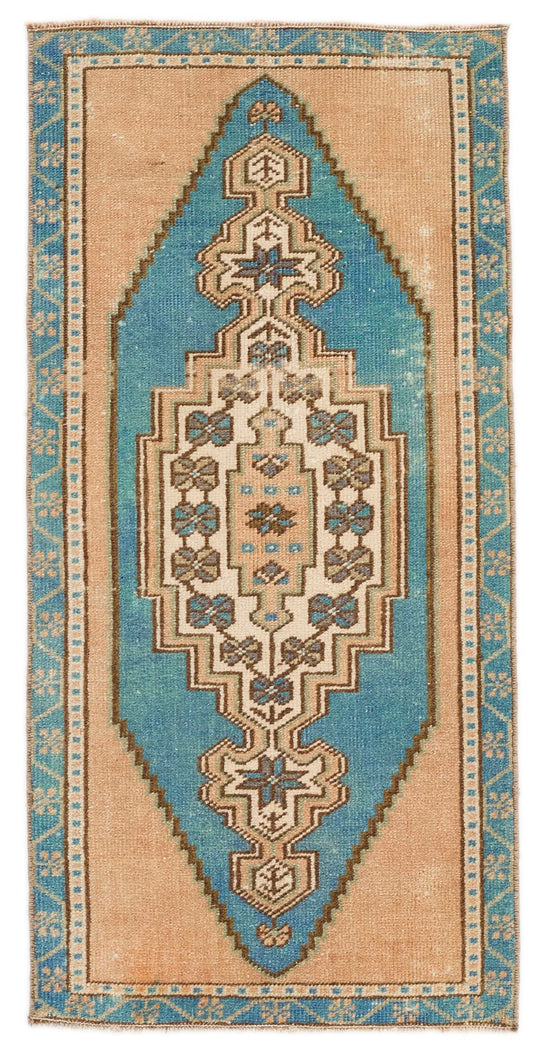 2x3 Blue and Blue Turkish Tribal Rug