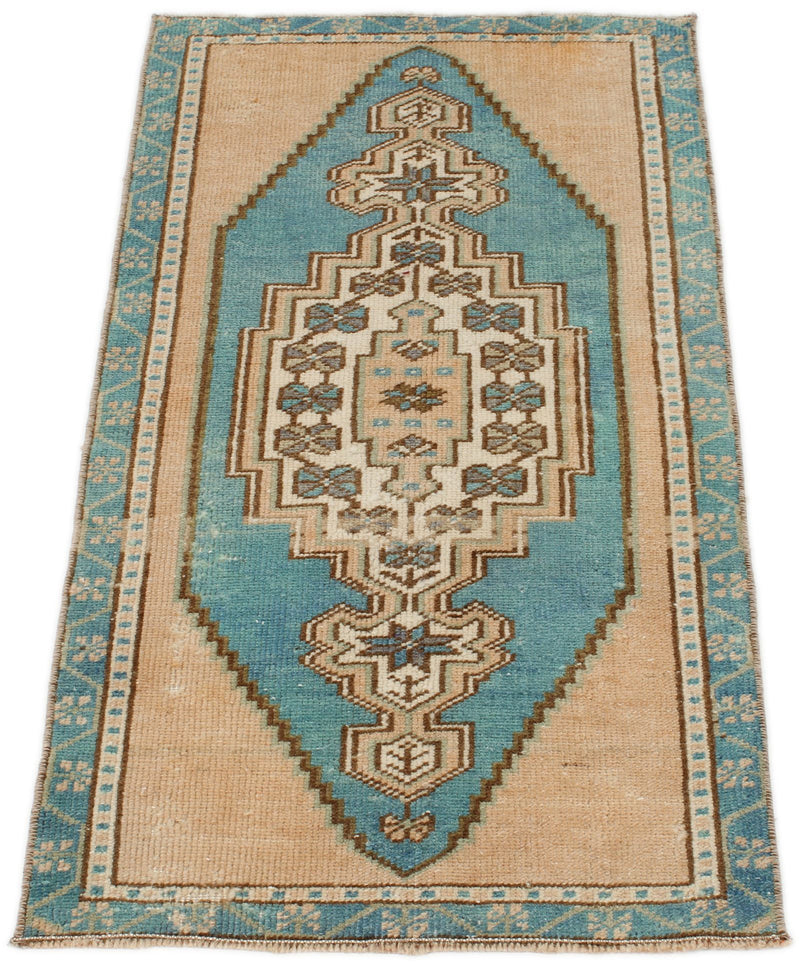 2x3 Blue and Blue Turkish Tribal Rug
