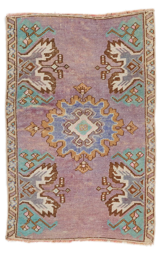 2x3 Purple and Multicolor Turkish Tribal Rug