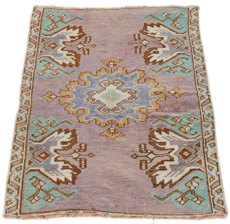 2x3 Purple and Multicolor Turkish Tribal Rug