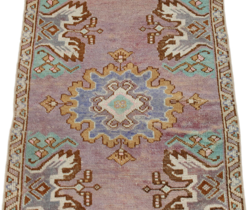 2x3 Purple and Multicolor Turkish Tribal Rug