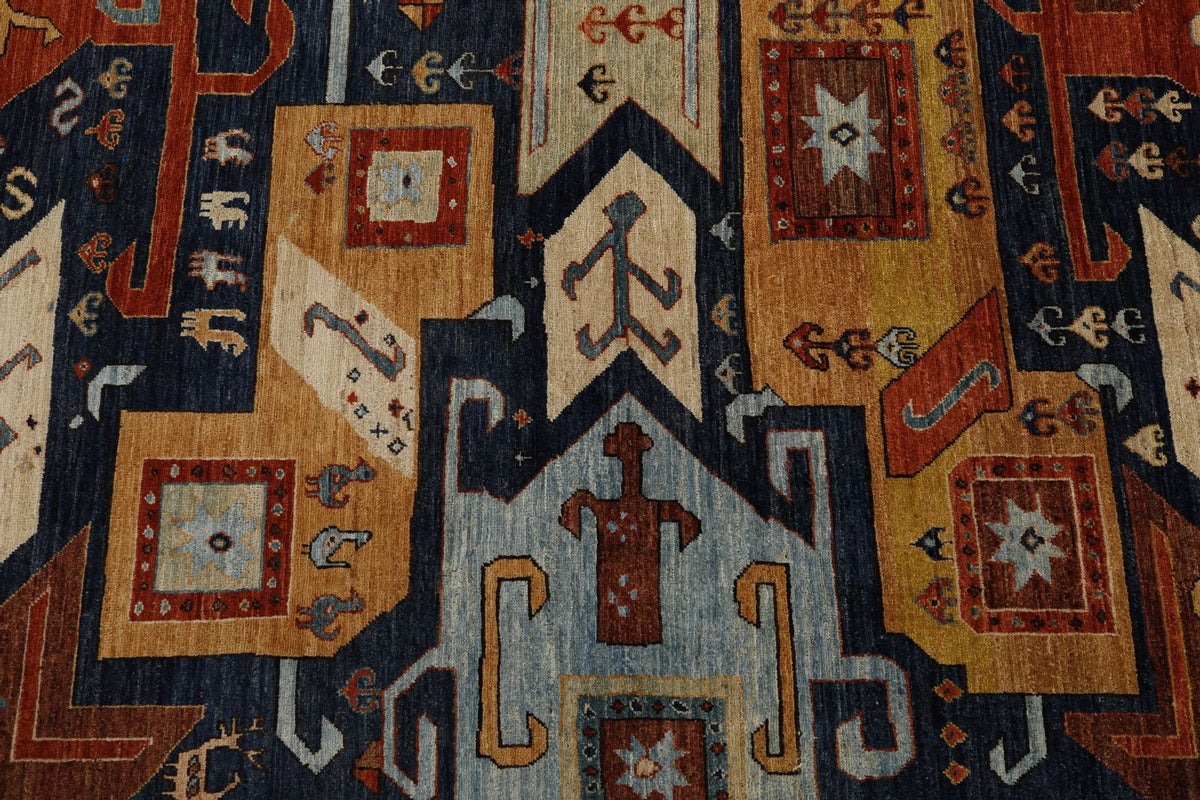 8x10 Navy and Multicolor Traditional Rug