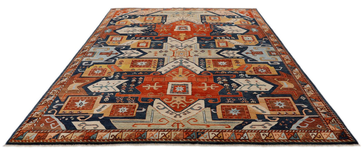 8x10 Navy and Multicolor Traditional Rug