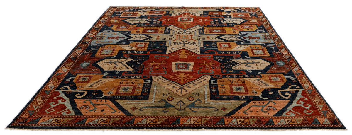 8x10 Navy and Multicolor Traditional Rug