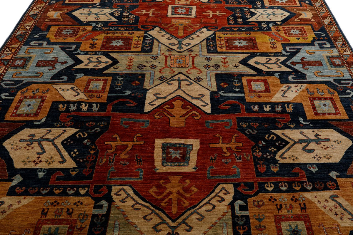 8x10 Navy and Multicolor Traditional Rug