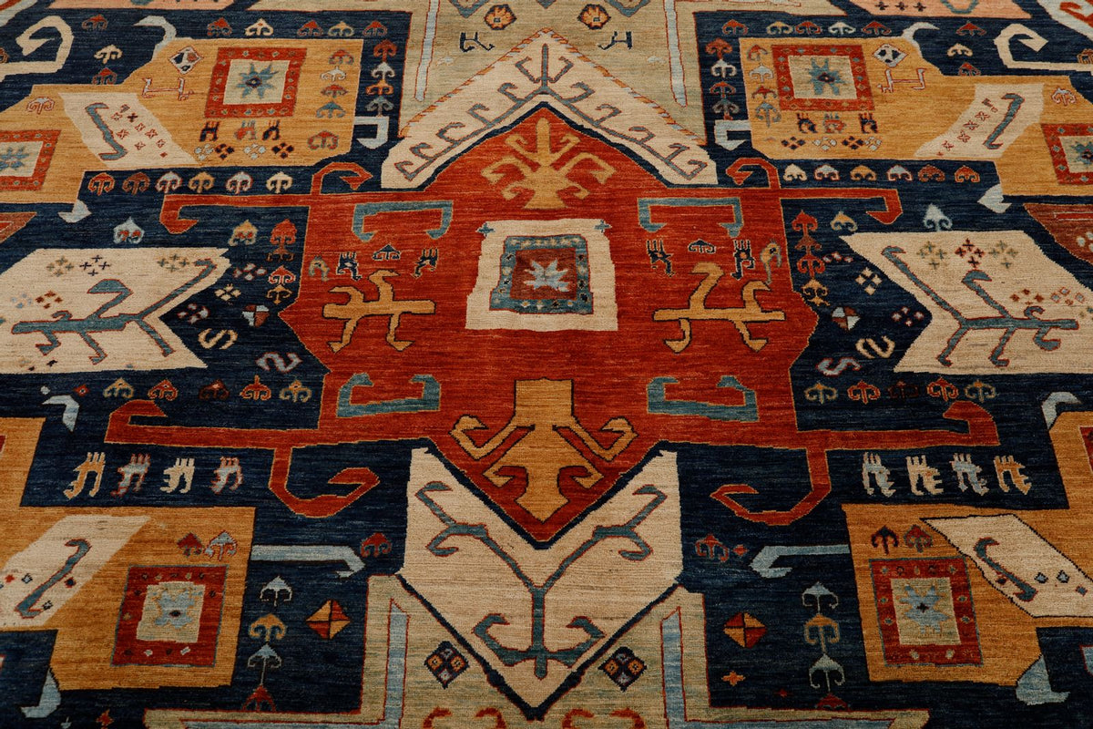 8x10 Navy and Multicolor Traditional Rug