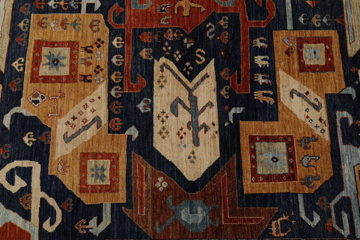 8x10 Navy and Multicolor Traditional Rug