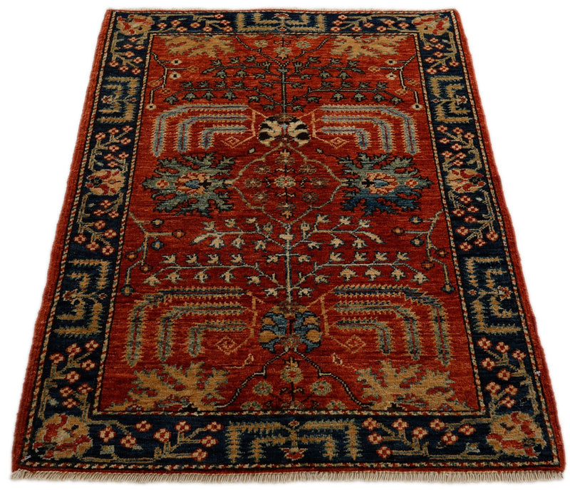 3x4 Rust and Navy Anatolian Traditional Rug