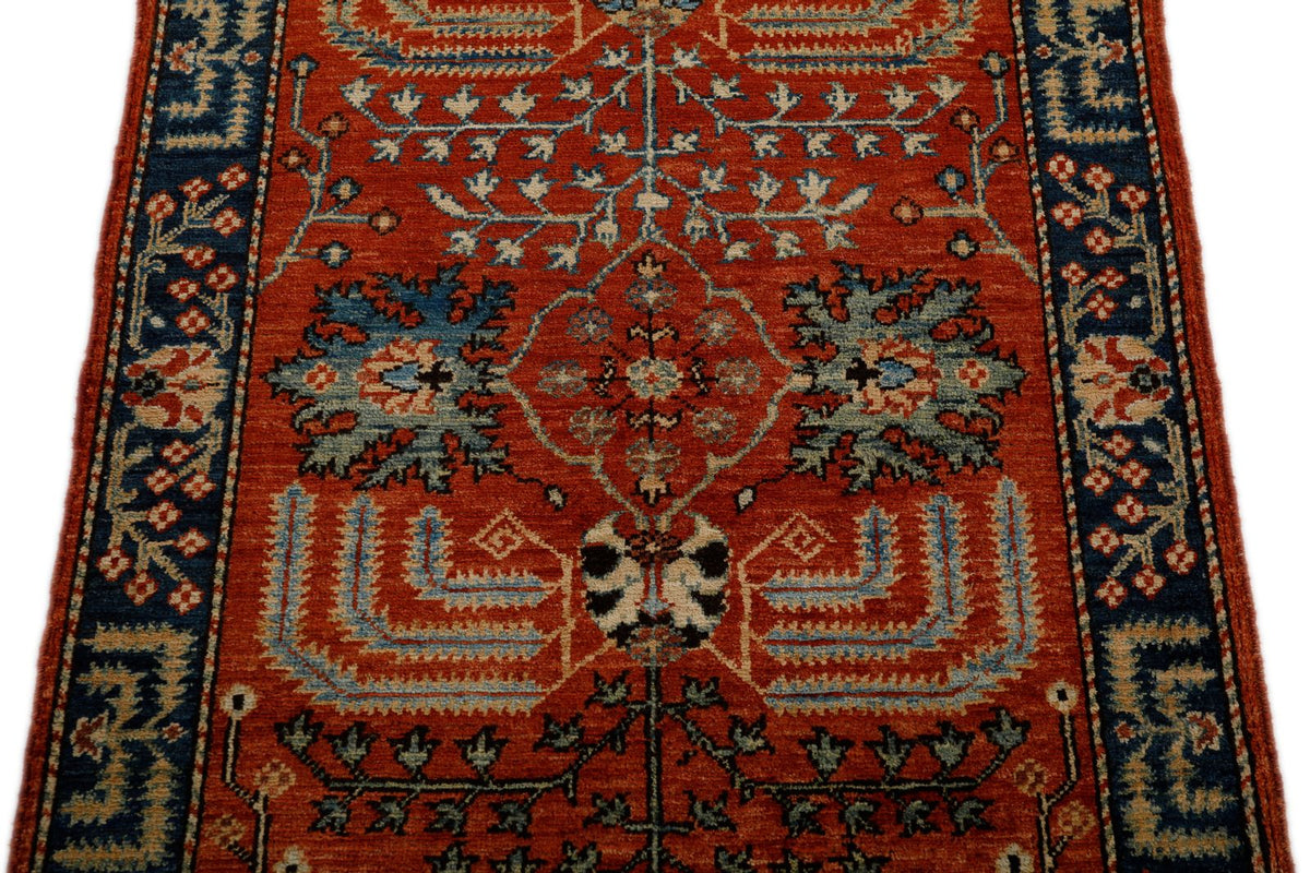 3x4 Rust and Navy Anatolian Traditional Rug
