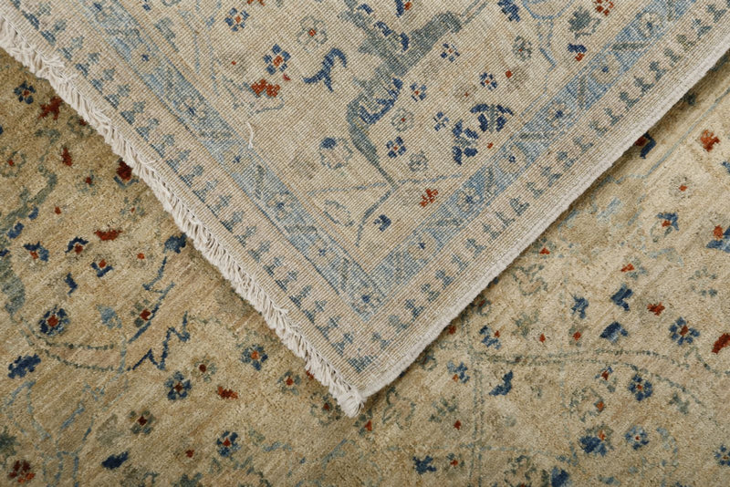 3x20 Ivory and Blue Anatolian Traditional Rug