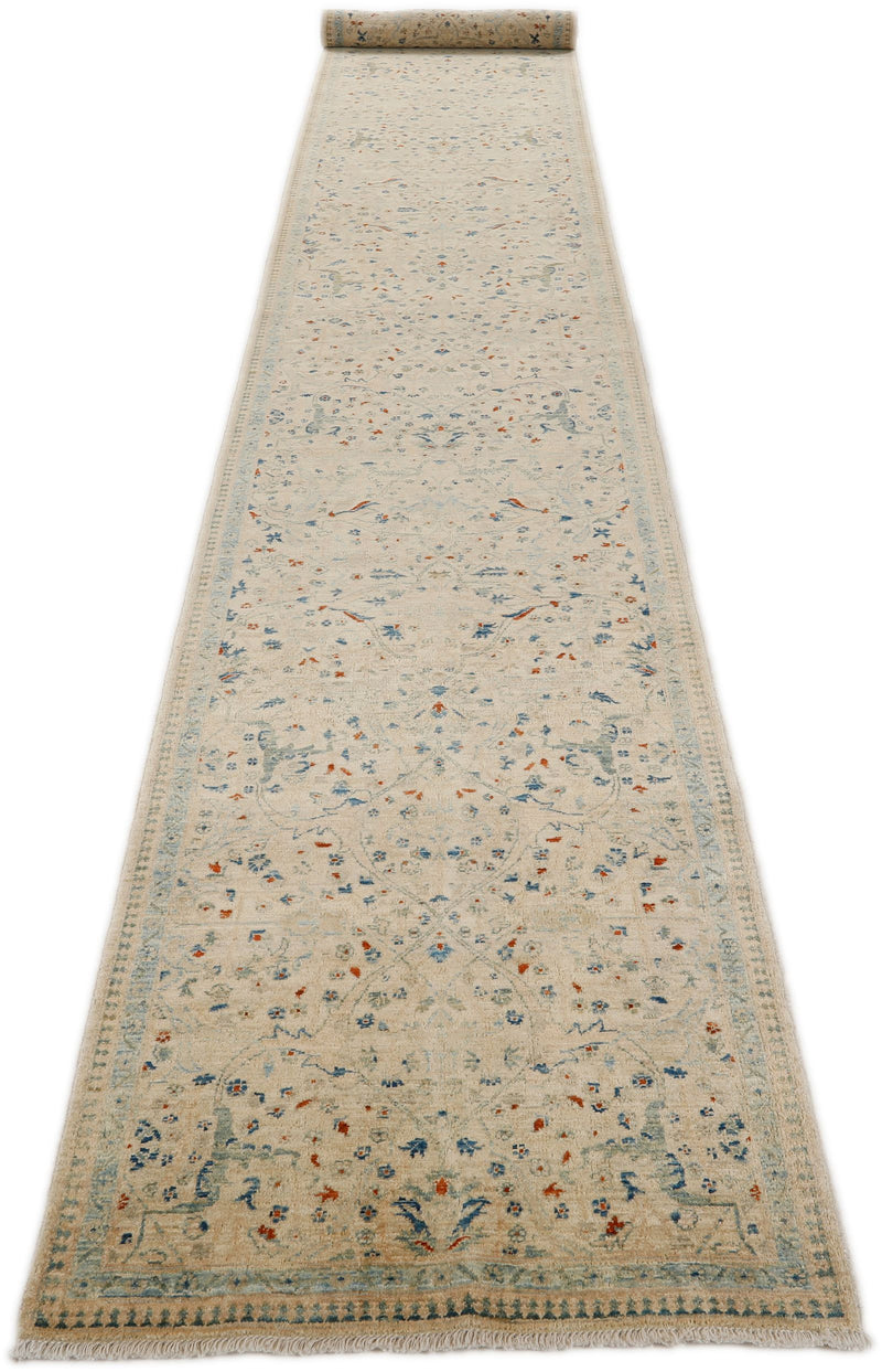 3x20 Ivory and Blue Anatolian Traditional Rug