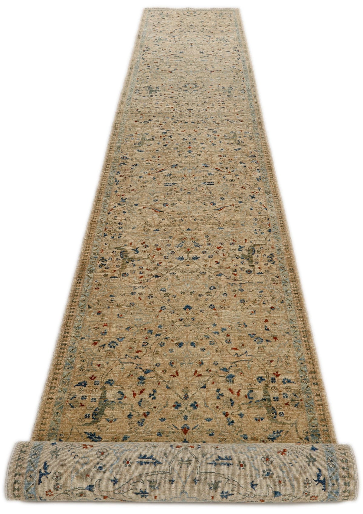 3x20 Ivory and Blue Anatolian Traditional Rug