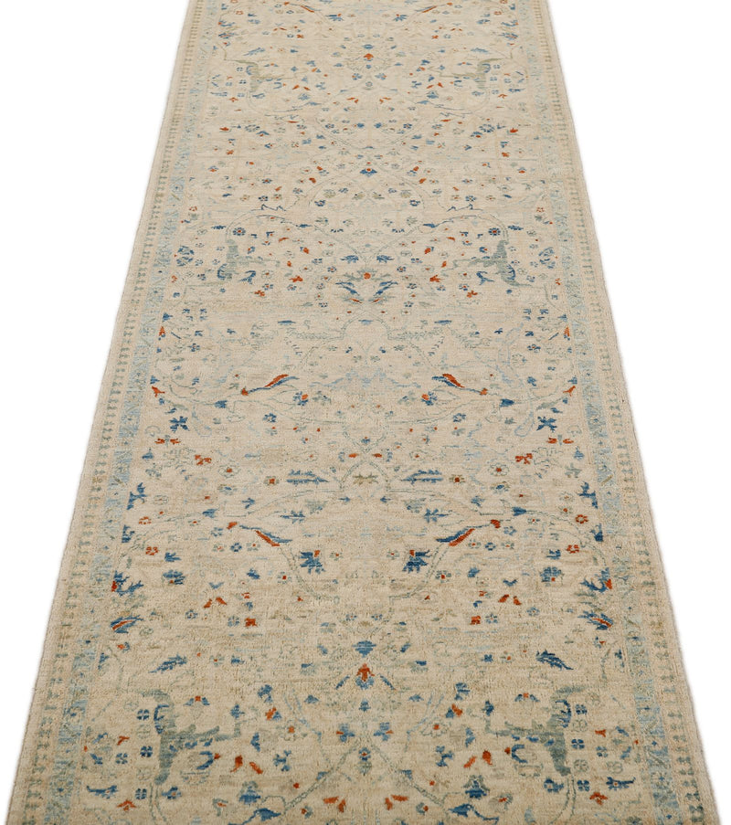 3x20 Ivory and Blue Anatolian Traditional Rug