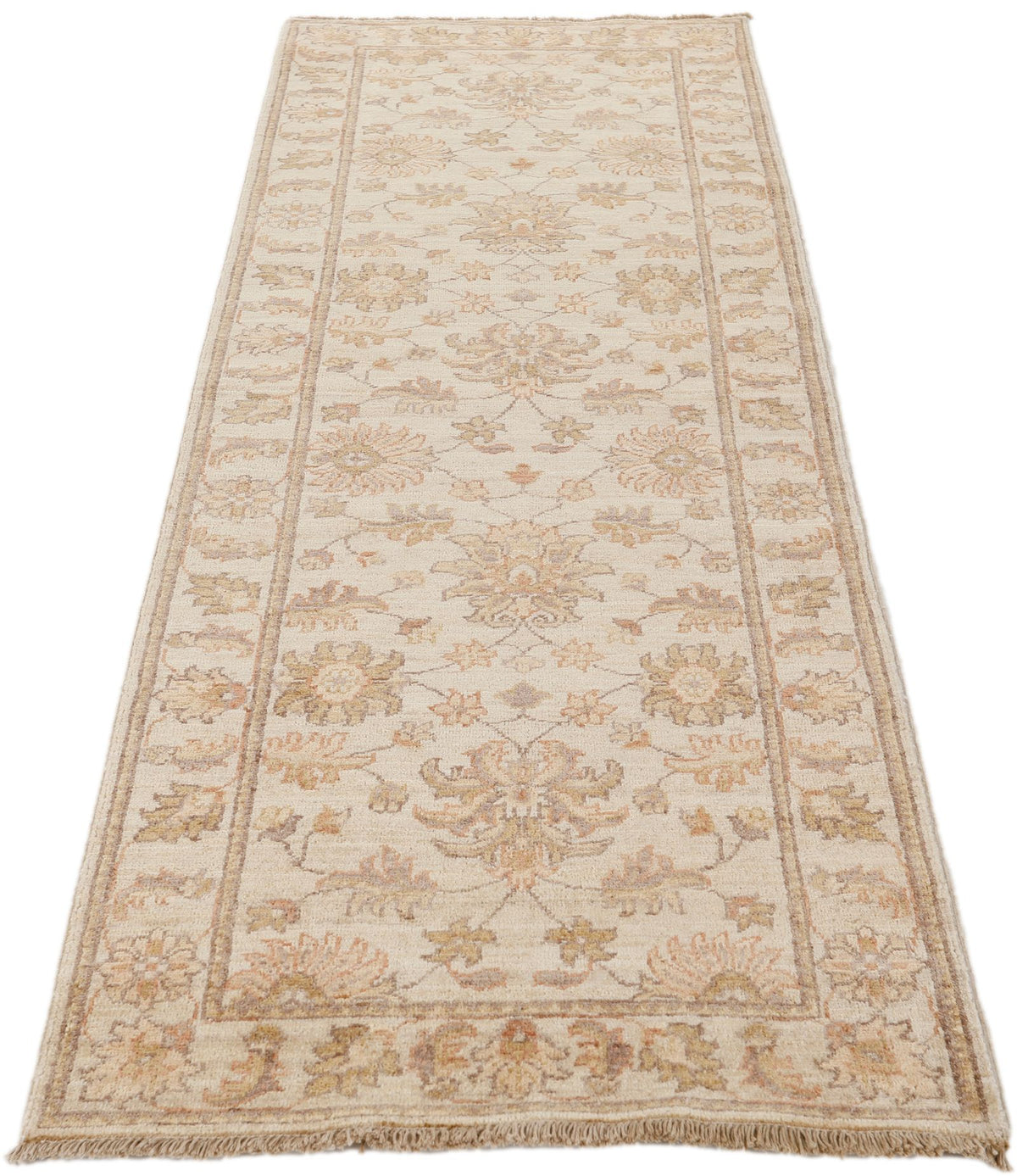 3x8 Ivory and Beige Turkish Oushak Rug