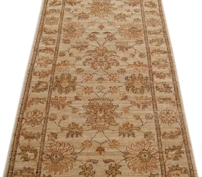 3x8 Ivory and Beige Turkish Oushak Rug