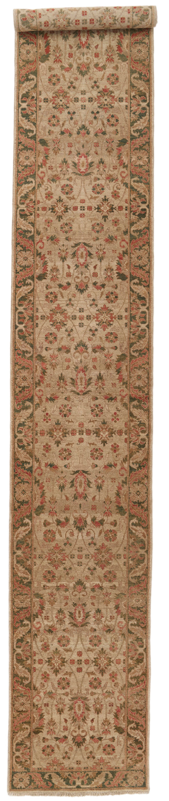 3x18 Ivory and Light Olive Green Anatolian Traditional Runner