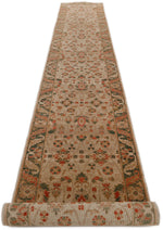 3x18 Ivory and Light Olive Green Anatolian Traditional Runner
