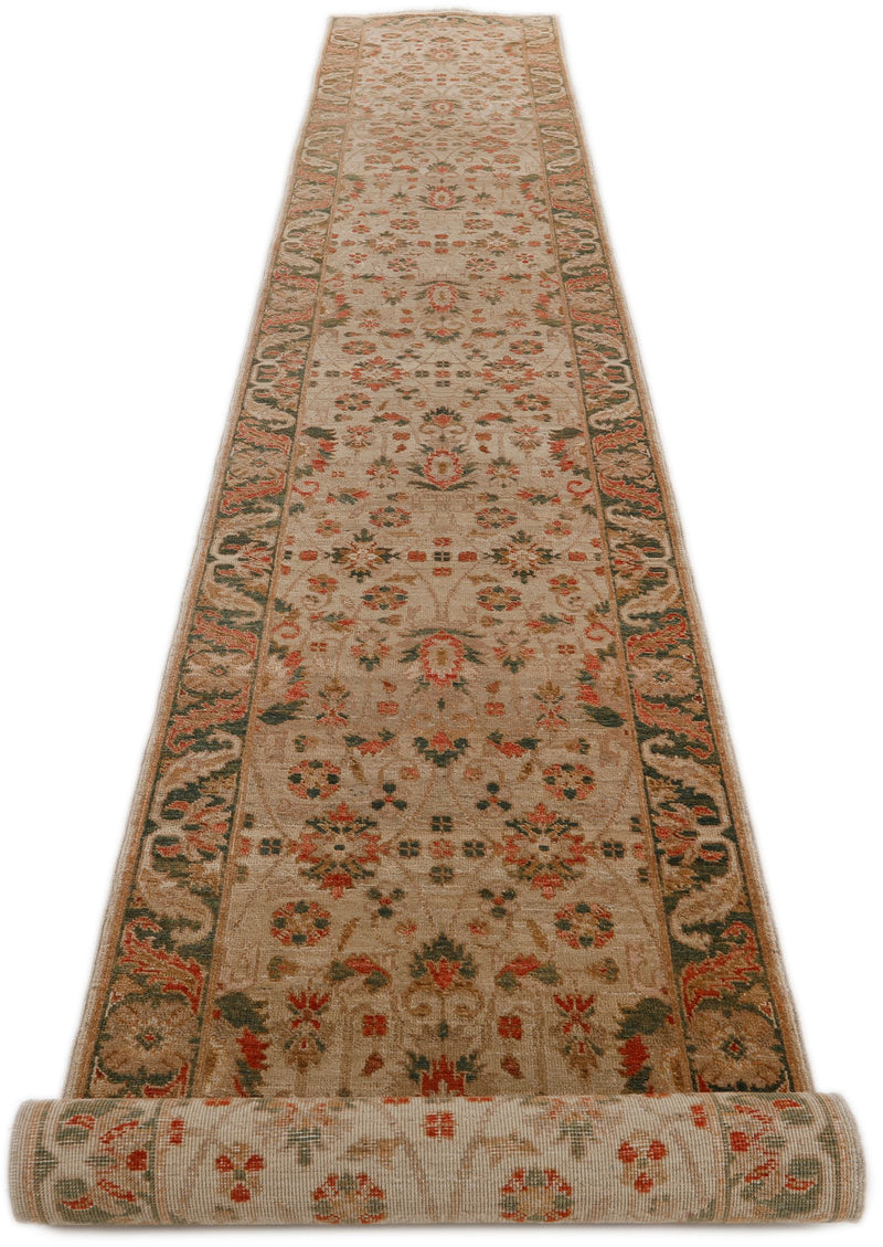 3x18 Ivory and Light Olive Green Anatolian Traditional Runner