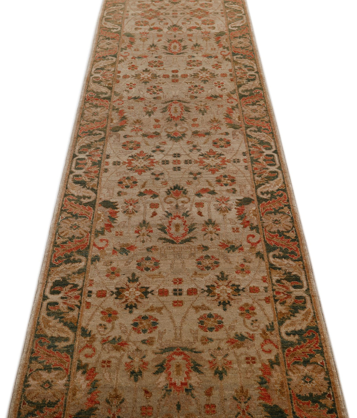 3x18 Ivory and Light Olive Green Anatolian Traditional Runner