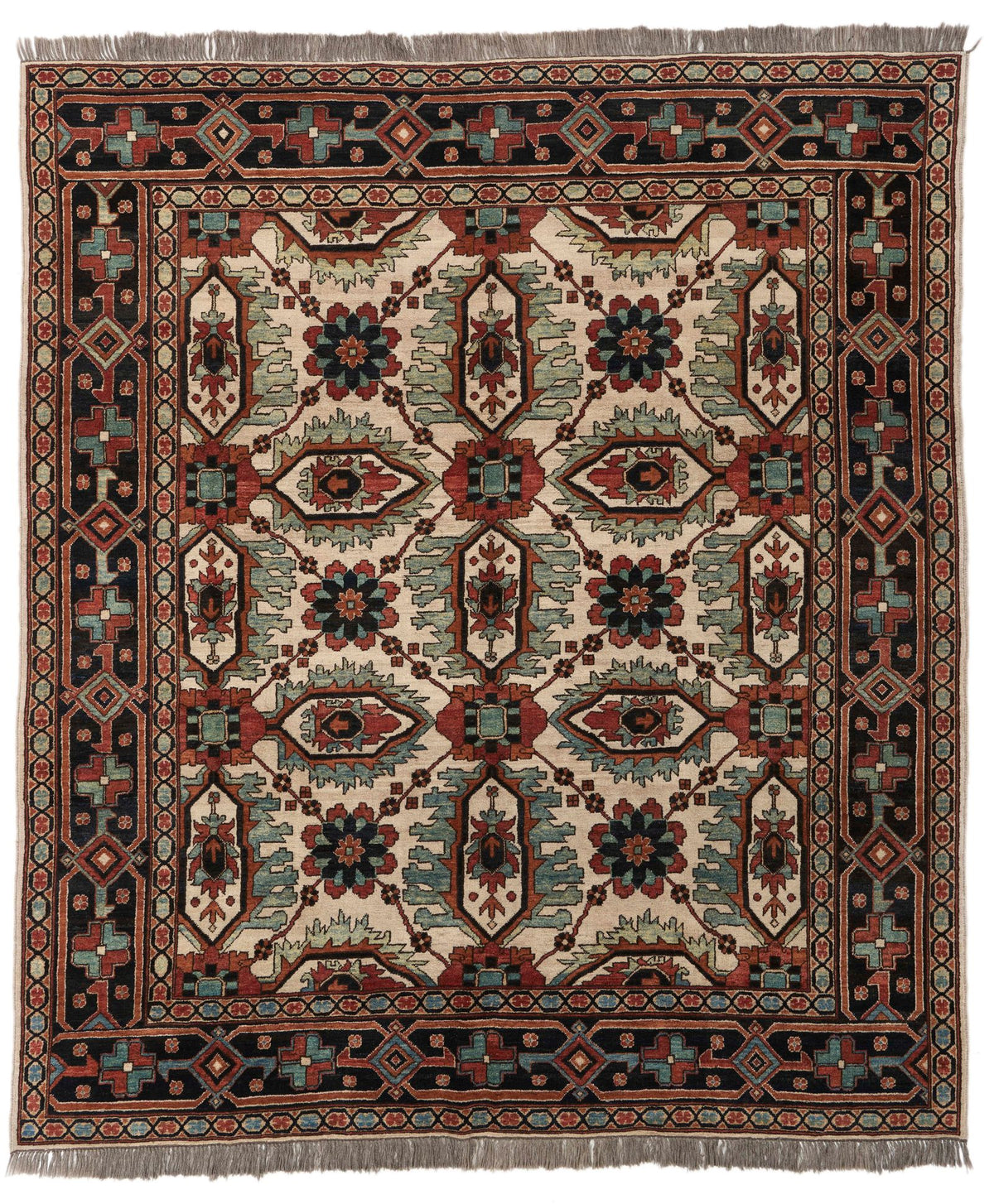 8x10 Ivory and Navy Anatolian Traditional Rug