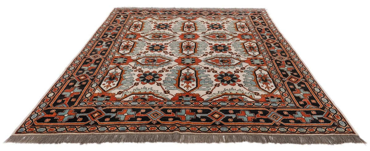 8x10 Ivory and Navy Anatolian Traditional Rug