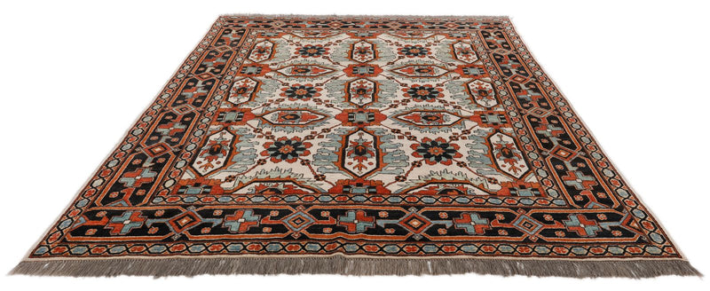 8x10 Ivory and Navy Anatolian Traditional Rug