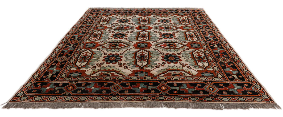8x10 Ivory and Navy Anatolian Traditional Rug