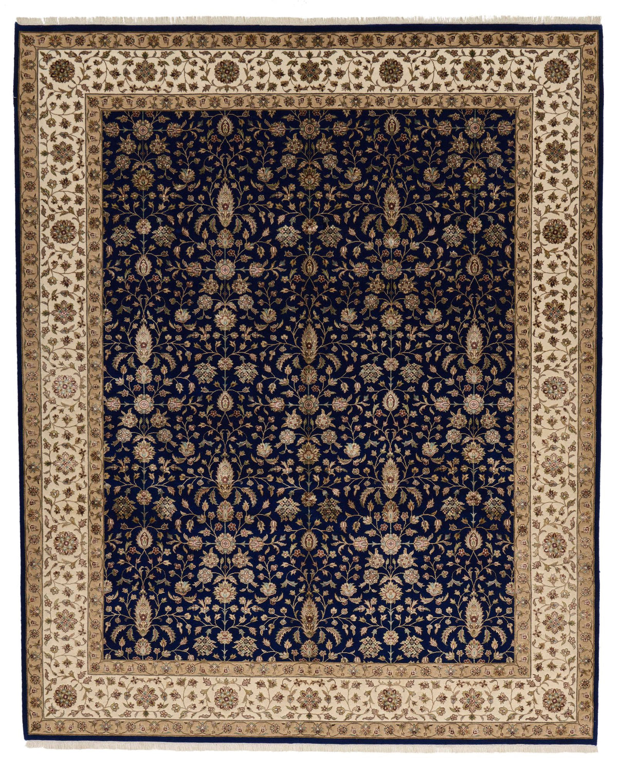 8x10 Navy and Ivory Turkish Silk Rug