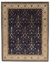 8x10 Navy and Ivory Turkish Silk Rug