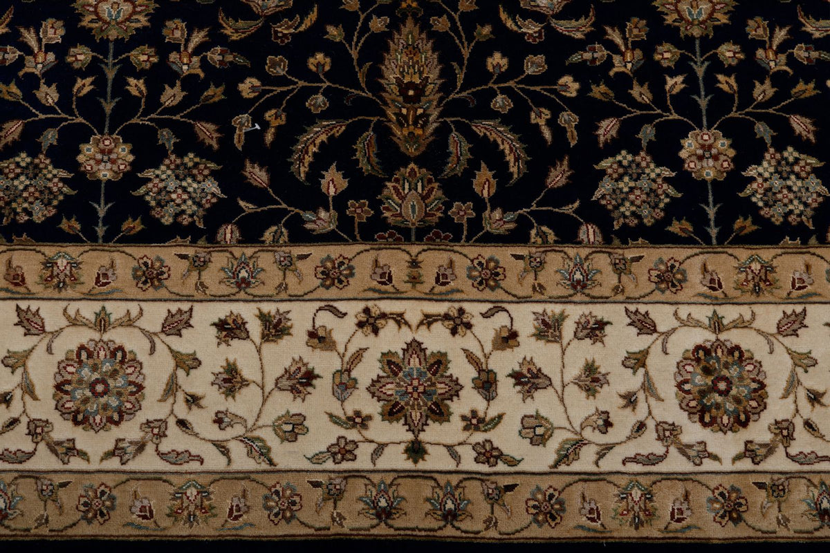 8x10 Navy and Ivory Turkish Silk Rug