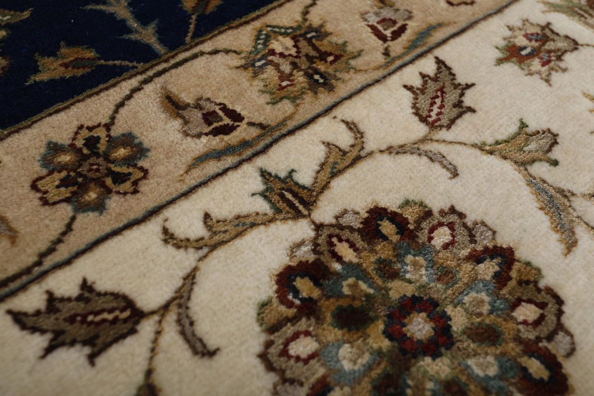 8x10 Navy and Ivory Turkish Silk Rug