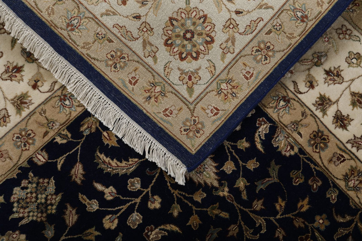 8x10 Navy and Ivory Turkish Silk Rug