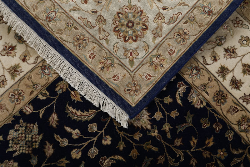 8x10 Navy and Ivory Turkish Silk Rug