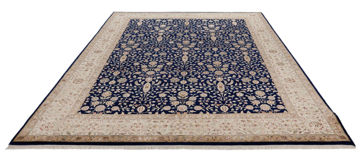 8x10 Navy and Ivory Turkish Silk Rug