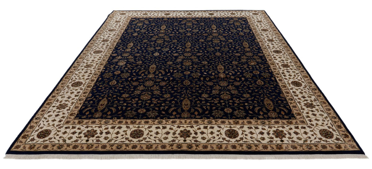 8x10 Navy and Ivory Turkish Silk Rug