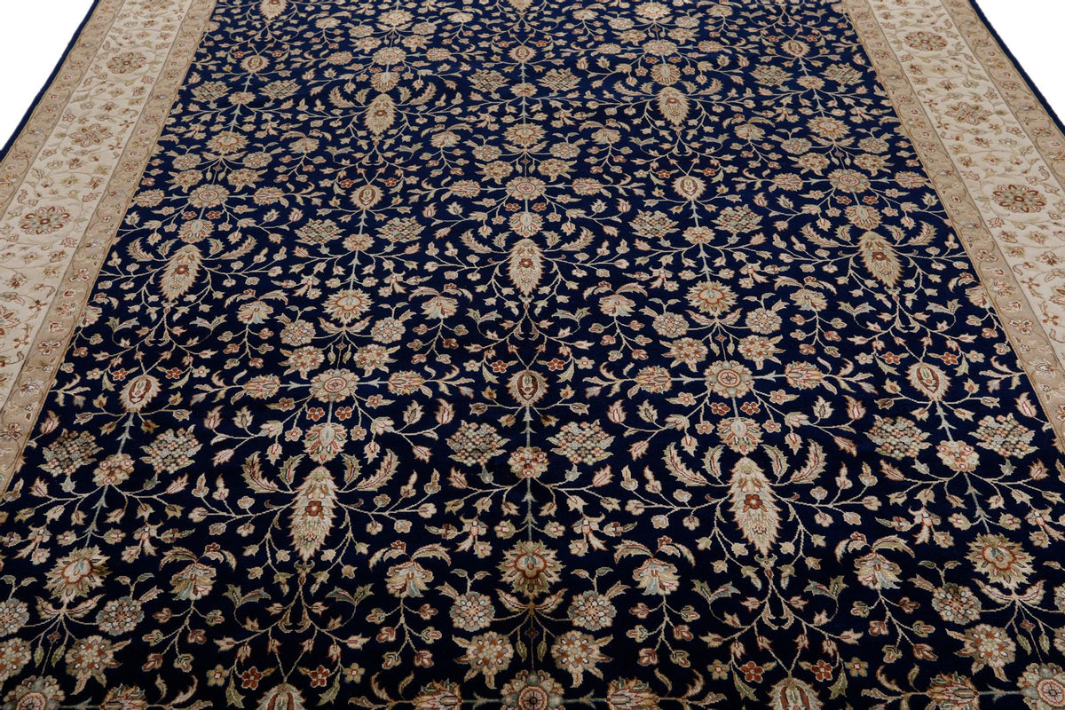 8x10 Navy and Ivory Turkish Silk Rug