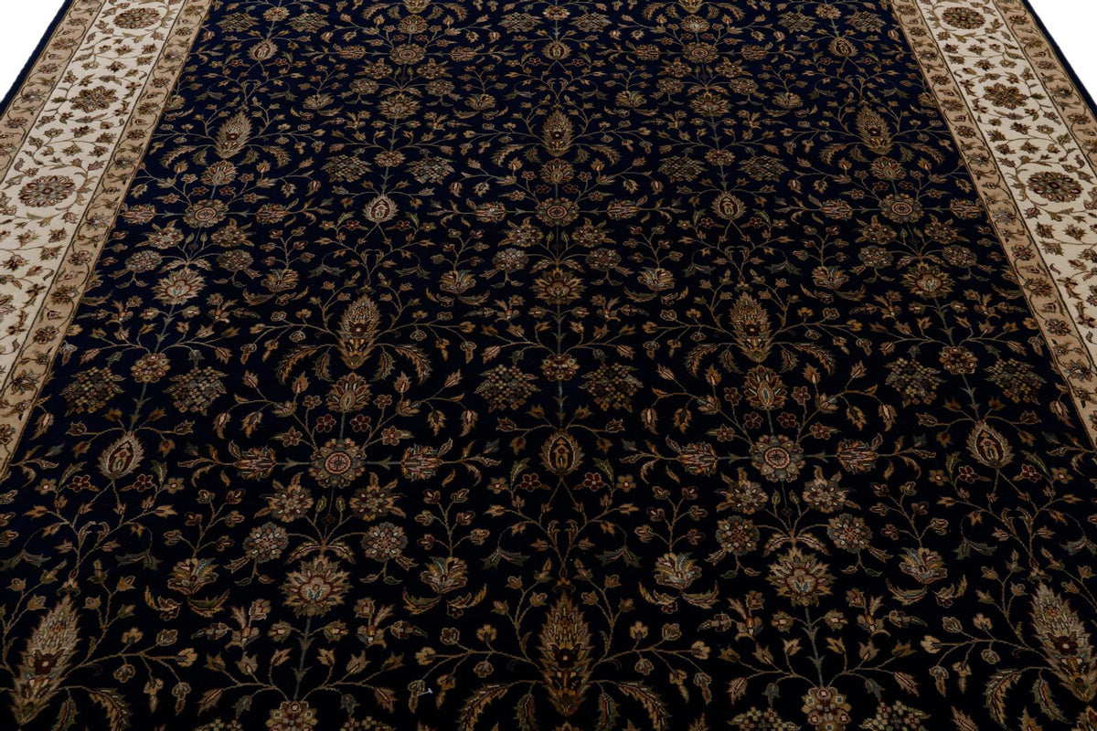 8x10 Navy and Ivory Turkish Silk Rug
