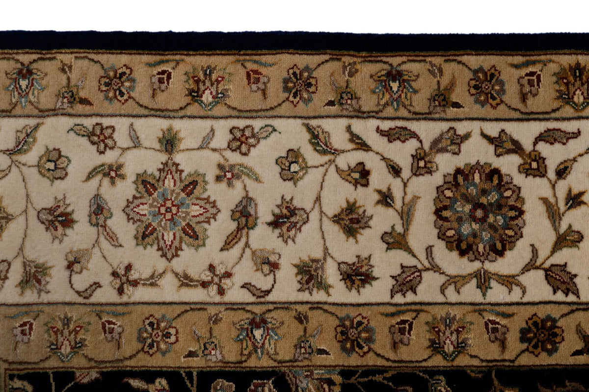 8x10 Navy and Ivory Turkish Silk Rug