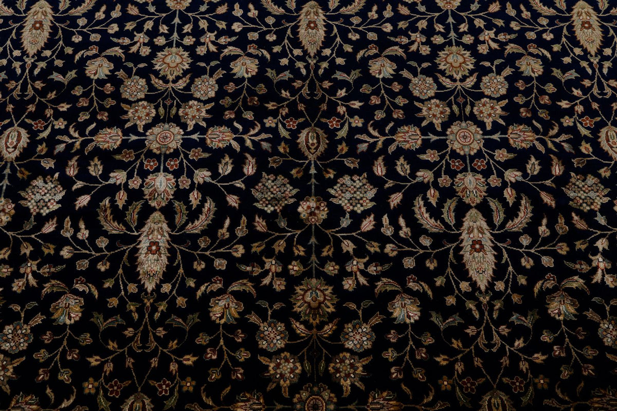 8x10 Navy and Ivory Turkish Silk Rug