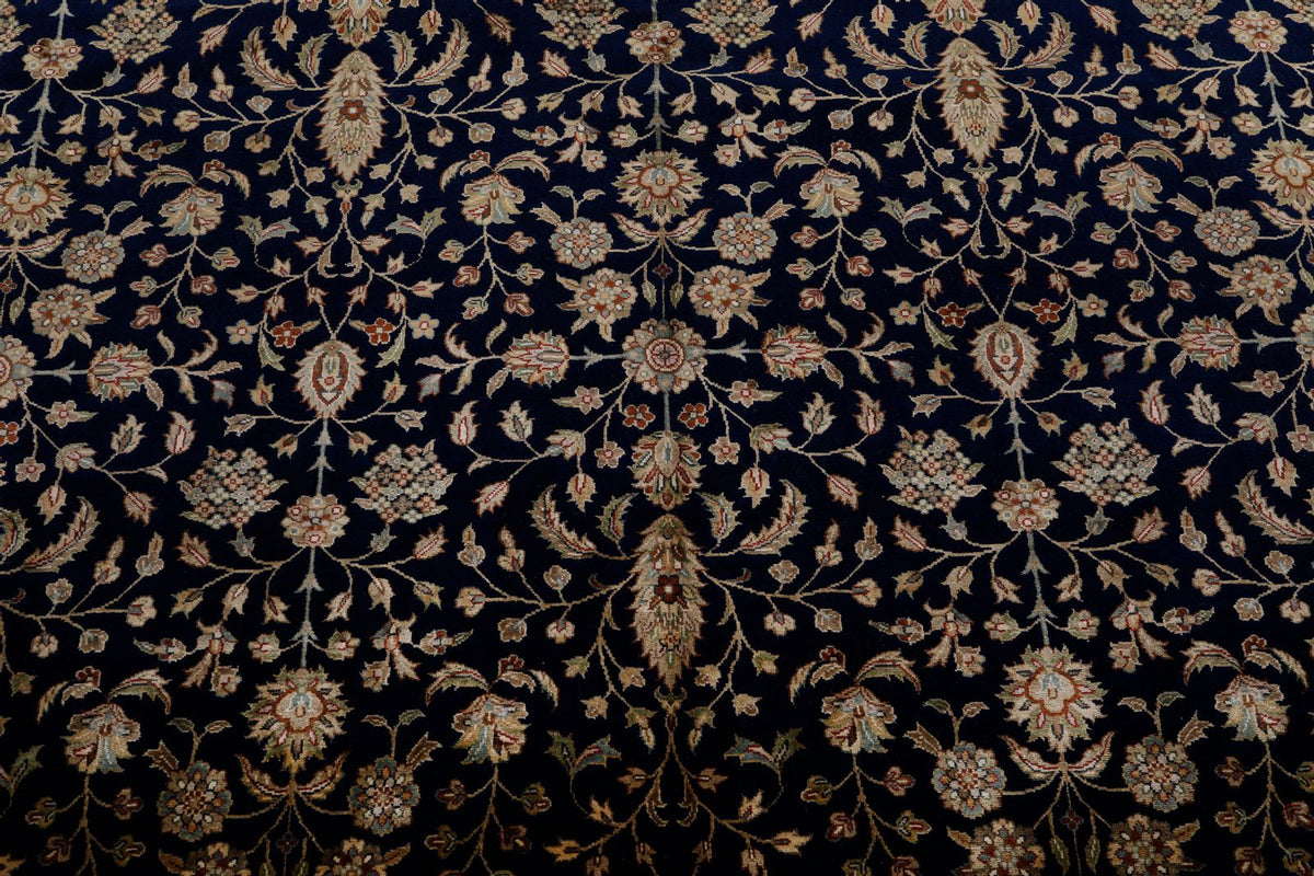 8x10 Navy and Ivory Turkish Silk Rug