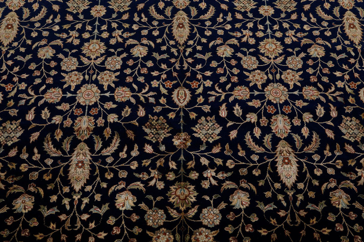 8x10 Navy and Ivory Turkish Silk Rug
