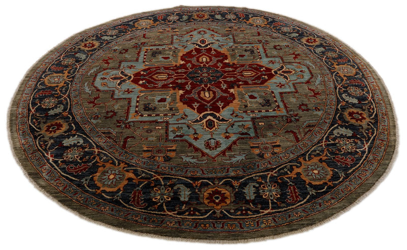 8x8 Red and Light Blue Anatolian Traditional Rug