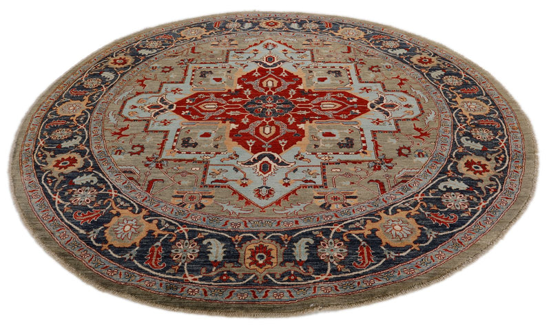 8x8 Red and Light Blue Anatolian Traditional Rug