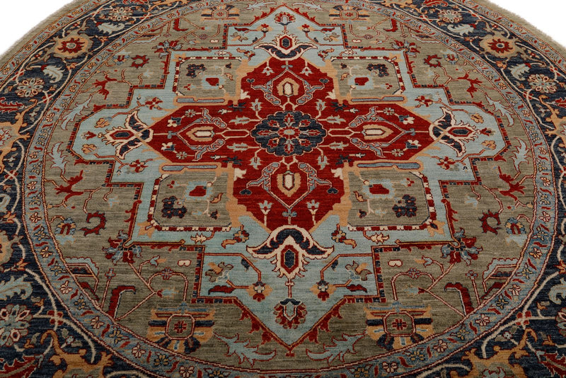 8x8 Red and Light Blue Anatolian Traditional Rug
